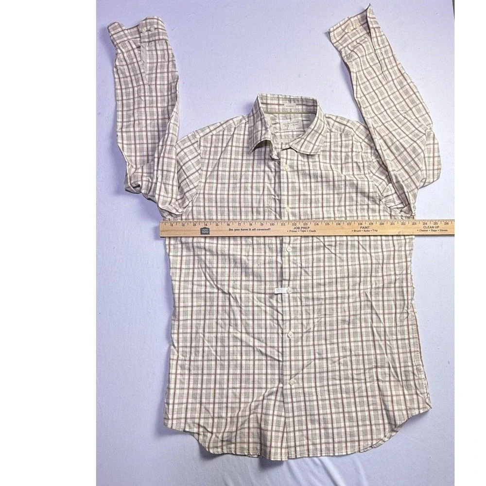 Banana Republic Mens Classic Fit Plaid Button Down Shirt Tan Cotton Size M-2342